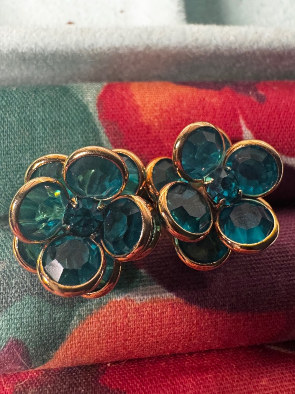 Crystal Flower Stud Earrings Turquoise